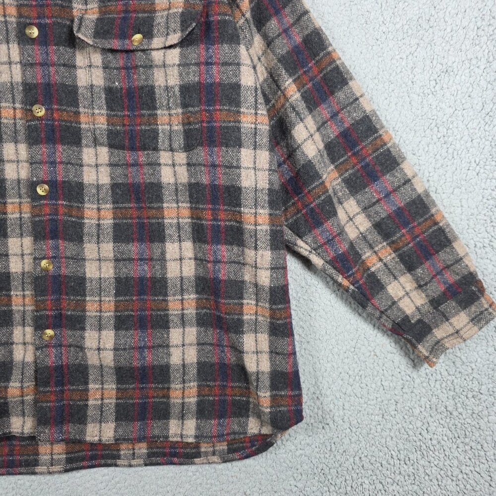 Vintage Flannel Shirt Mens Size XL Brown Tartan Plaid Regular Fit Wool Blend VTG - Picture 3 of 12